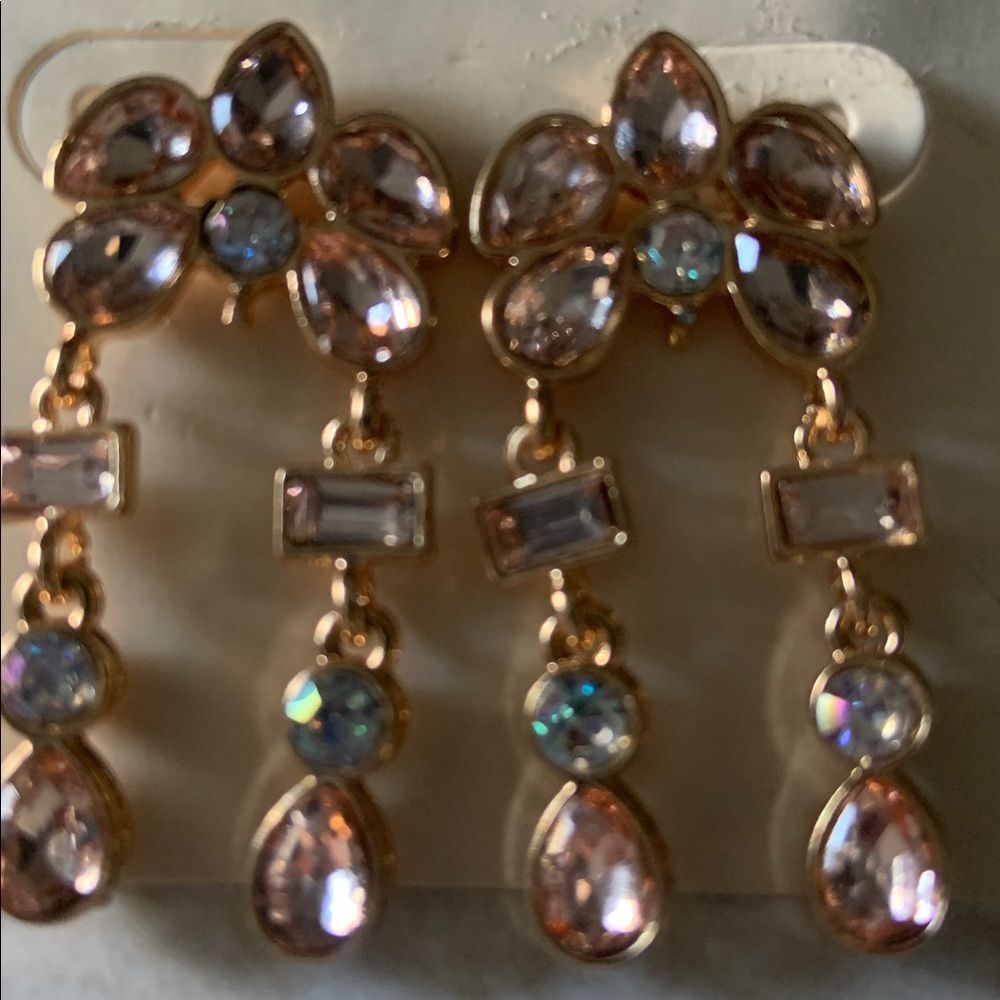 Glam Dangle Earrings Sparkle &Shine Nickle Free Statement Pastel Rose Blue Stone - Picture 2 of 4